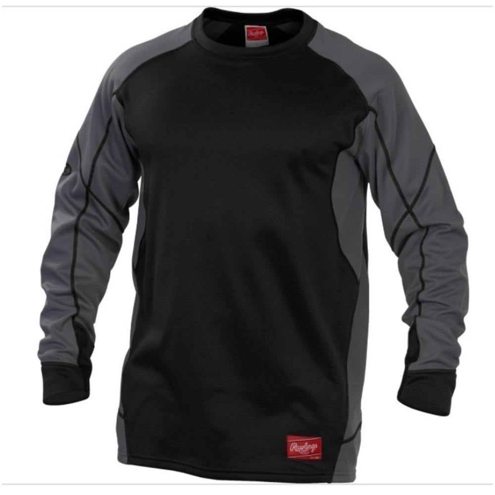 Rawlings Performance Shirt Mens Small Black Grey New UDFP4-B-88 Long Sleeve